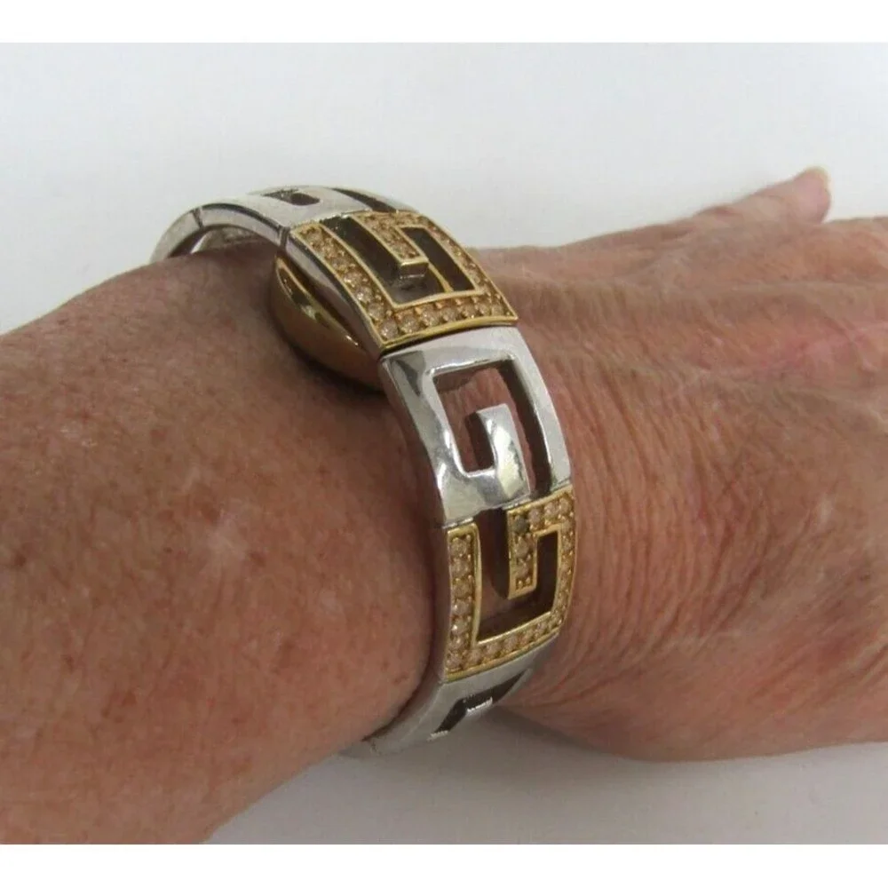 Guess Wrist Watch Vintage Goldtone Silver Rhinestone G Bangle Hidden Face Quartz